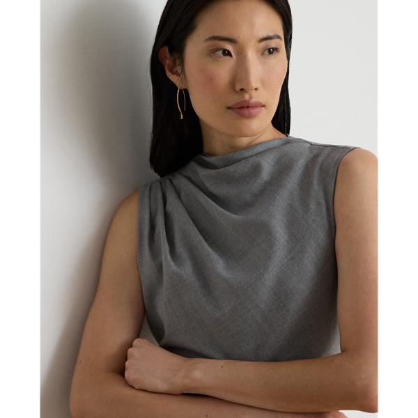 Pleated M&eacute;lange Wool Sleeveless Dress