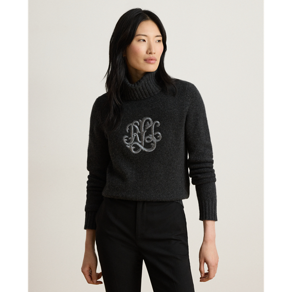 Embroidered-Logo Wool-Blend Turtleneck