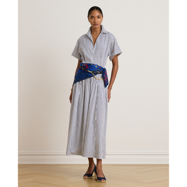 Striped Belted Broadcloth Shirtdress