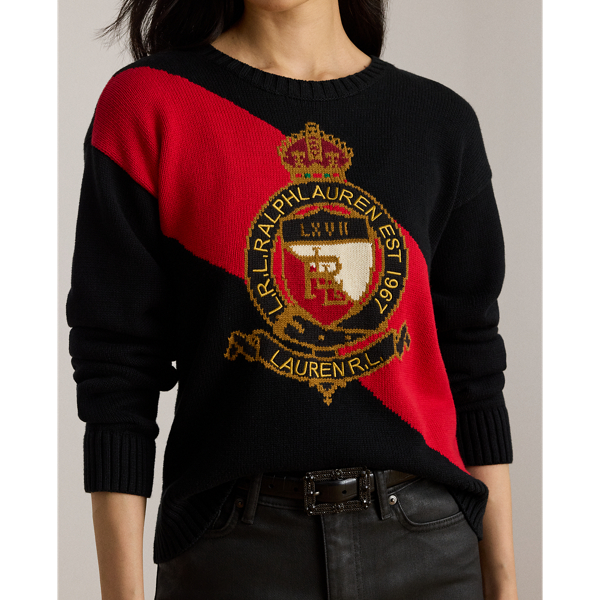 Color-Blocked Crest Cotton Sweater