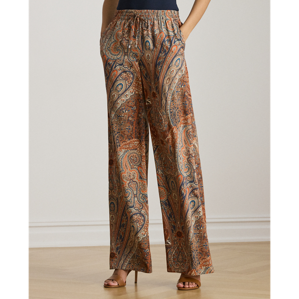 Paisley Crepe Wide-Leg Pant