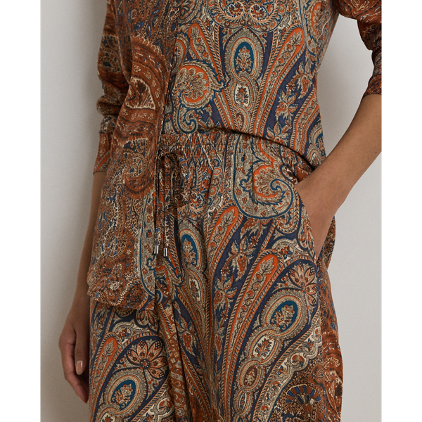 Paisley Crepe Wide-Leg Pant