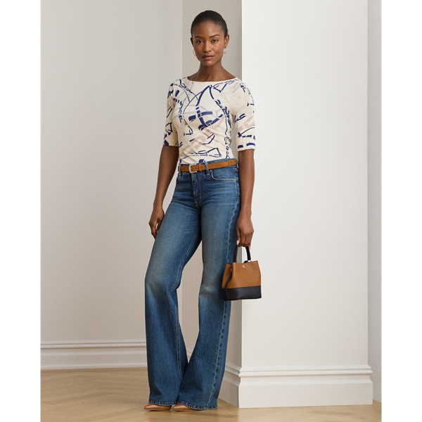 Belting-Print Cotton Boatneck Tee