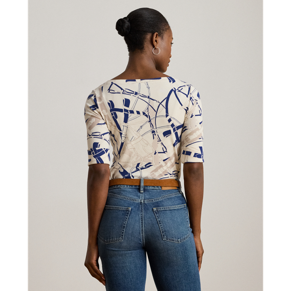 Belting-Print Cotton Boatneck Tee