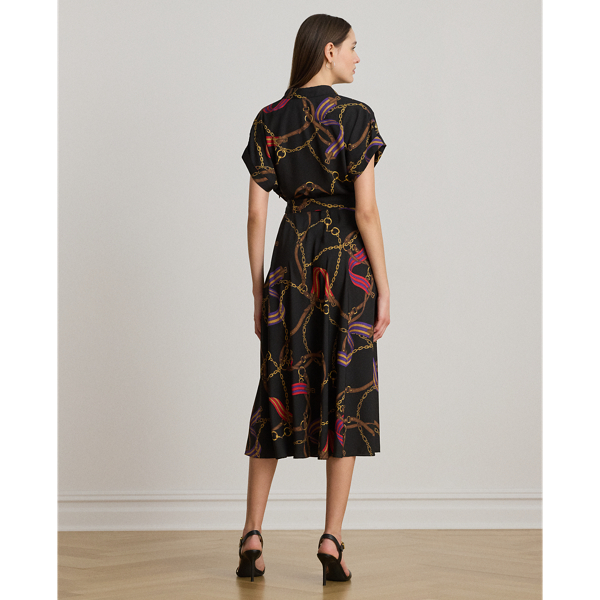 Belting-Print Belted Crepe Dress - thumbnail 4