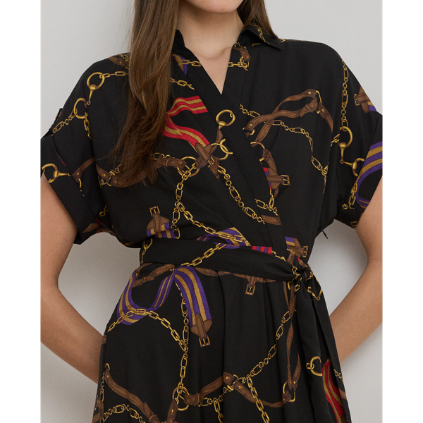 Belting-Print Belted Crepe Dress - thumbnail 5