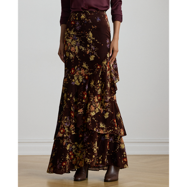 Floral Burnout Velvet Tiered Maxiskirt