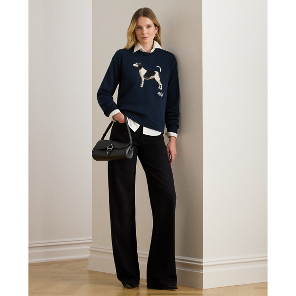 Intarsia-Knit Dog Cotton Sweater