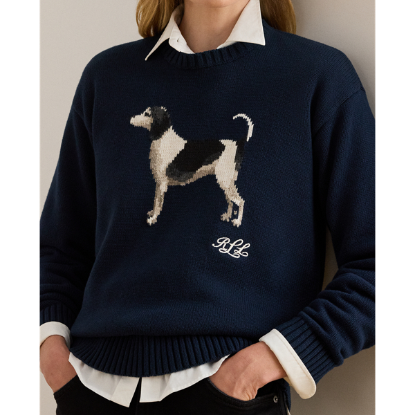 Intarsia-Knit Dog Cotton Sweater
