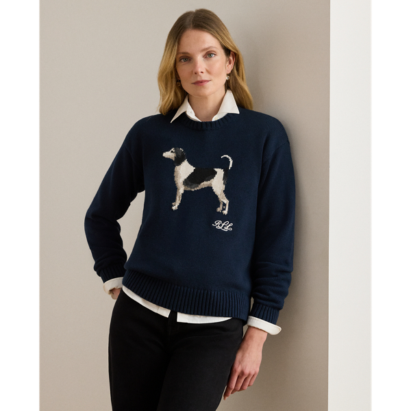 Intarsia-Knit Dog Cotton Sweater