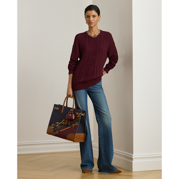 Cable-Knit Cotton Crewneck Sweater