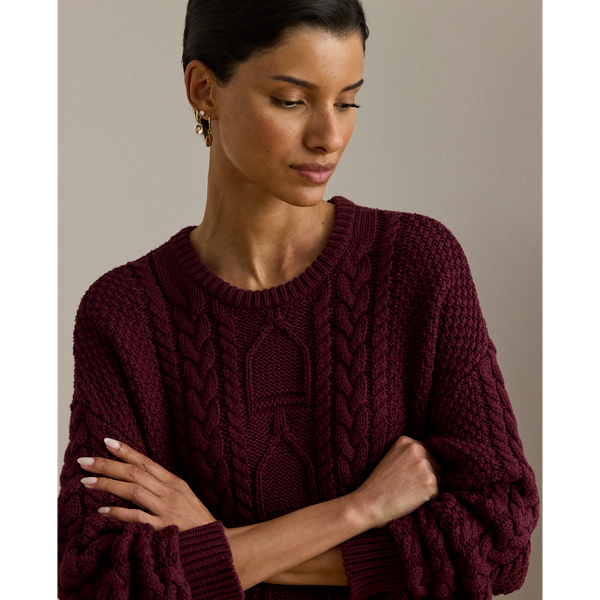 Cable-Knit Cotton Crewneck Sweater