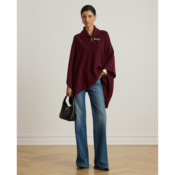Gebreide poncho van wolmix met gesp Lauren Petite in Dark garnet 4