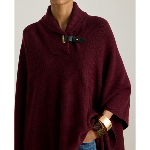 Gebreide poncho van wolmix met gesp Lauren Petite in Dark garnet 6