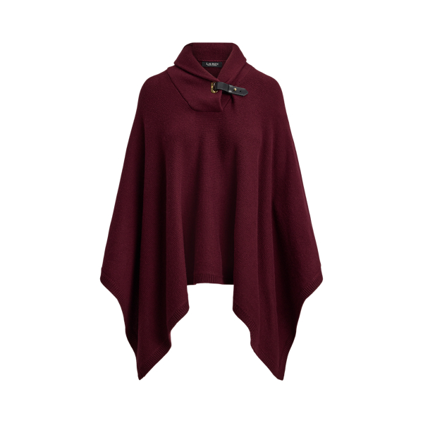 Gebreide poncho van wolmix met gesp Lauren Petite in Dark garnet 2