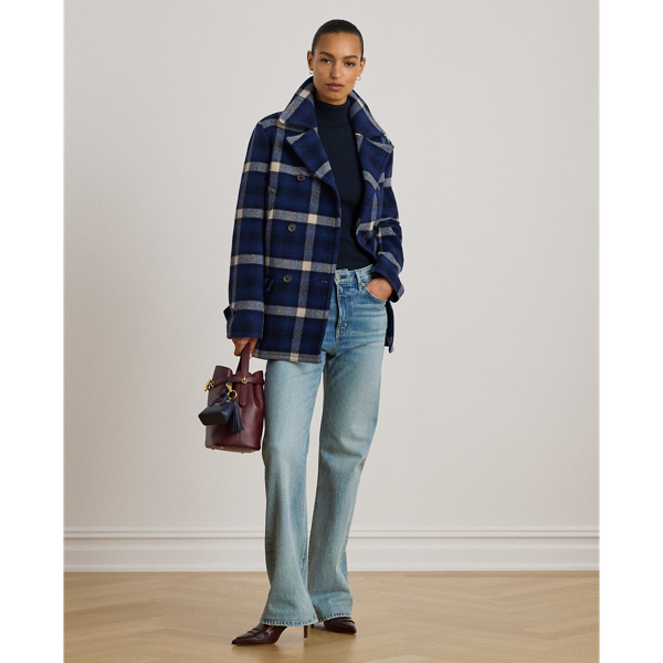 Double-Breasted Plaid Tweed Coat