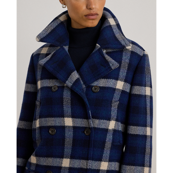Double-Breasted Plaid Tweed Coat