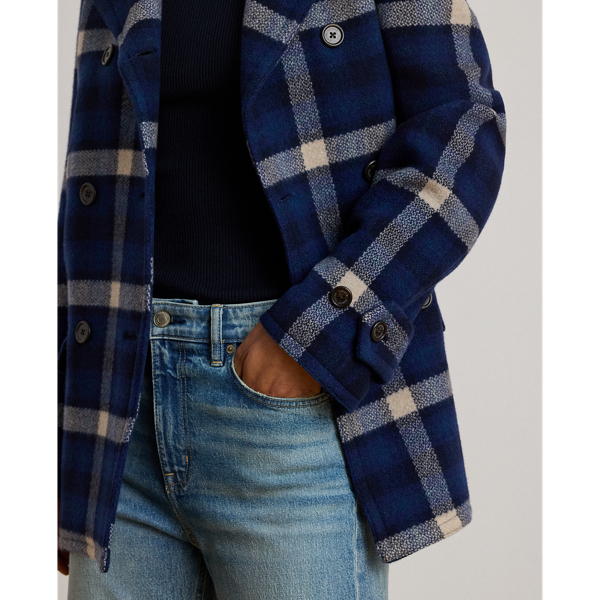 Double-Breasted Plaid Tweed Coat