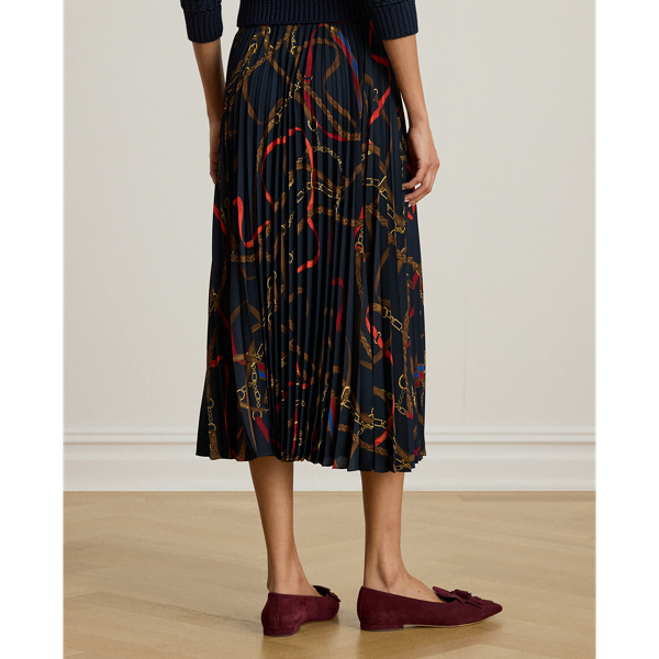Belting-Print Pleated Georgette Skirt