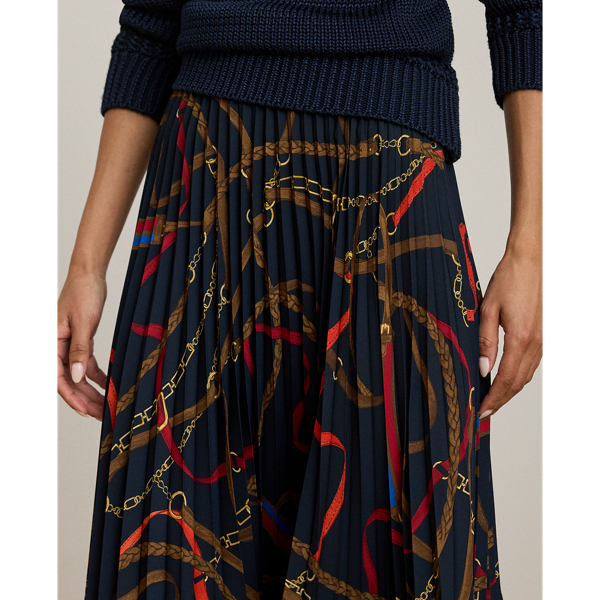 Belting-Print Pleated Georgette Skirt