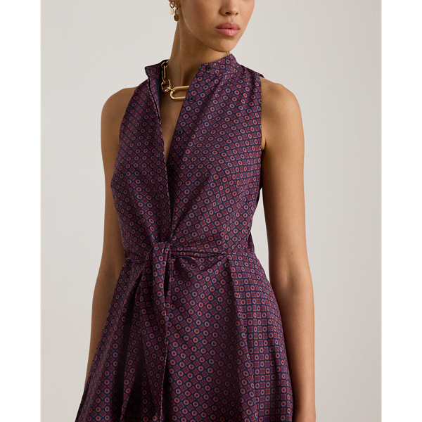 Print Tie-Front Crepe Sleeveless Dress