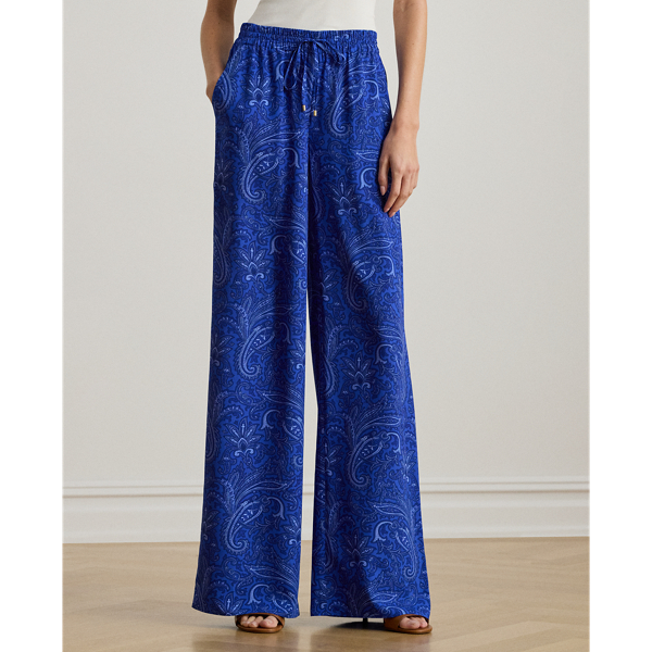 Paisley Crepe Wide-Leg Pant