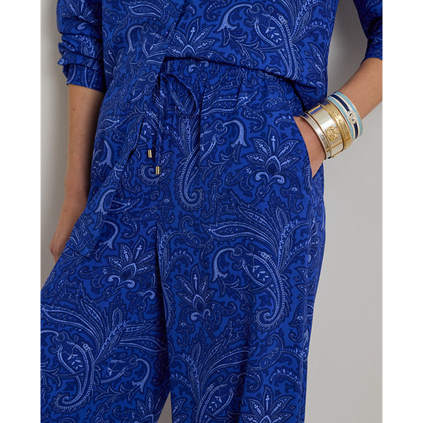 Paisley Crepe Wide-Leg Pant