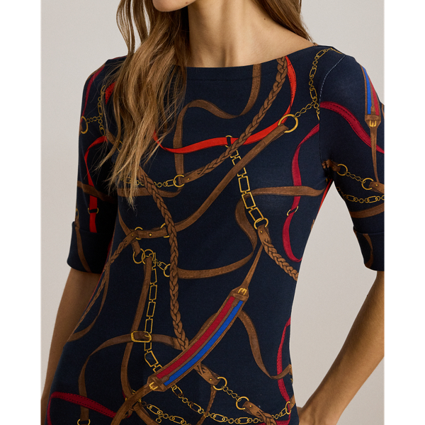 Belting-Print Cotton Boatneck Tee