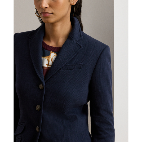 Lauren Navy Cotton Herringbone Jacquard Blazer Lauren Petite 6