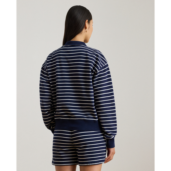Refined Navy/White Striped French Terry Mockneck Sweatshirt Lauren Petite 5