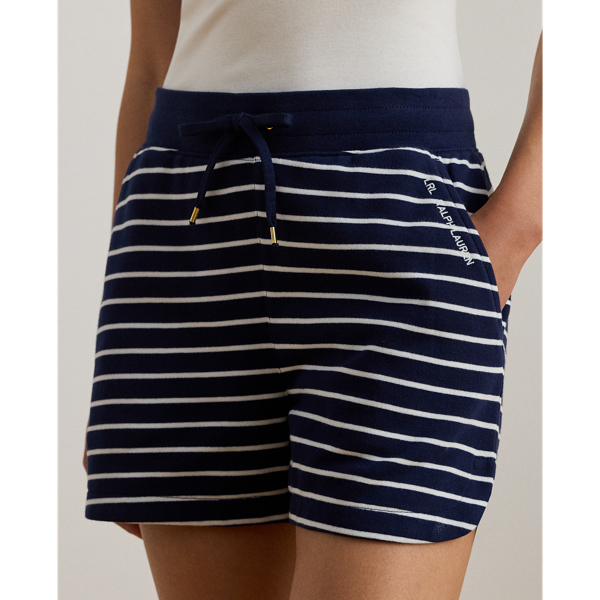 Refined Navy/White Striped French Terry Drawcord Short Lauren Petite 6