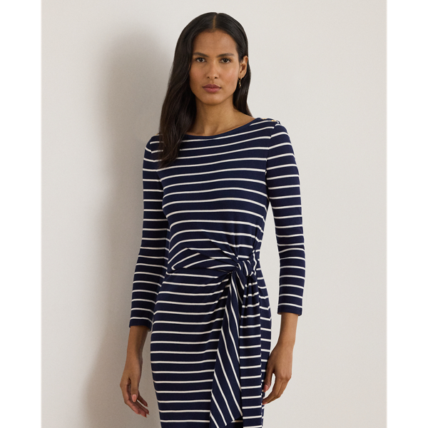 Striped Tie-Front Cotton-Blend Dress