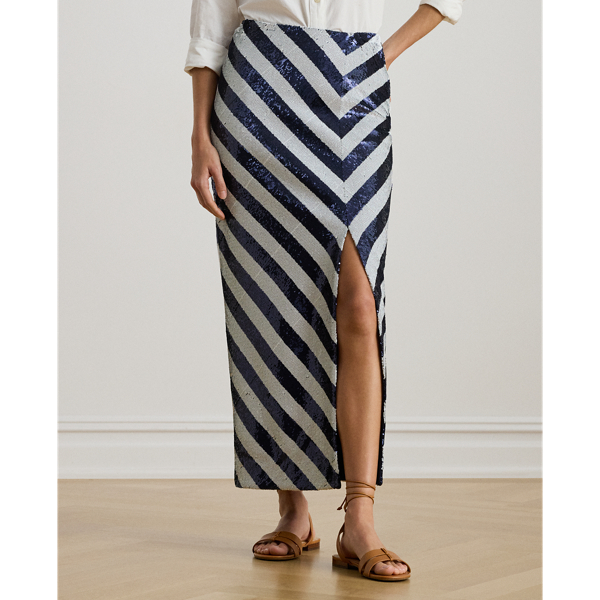 Striped Sequined Pencil Midi Skirt