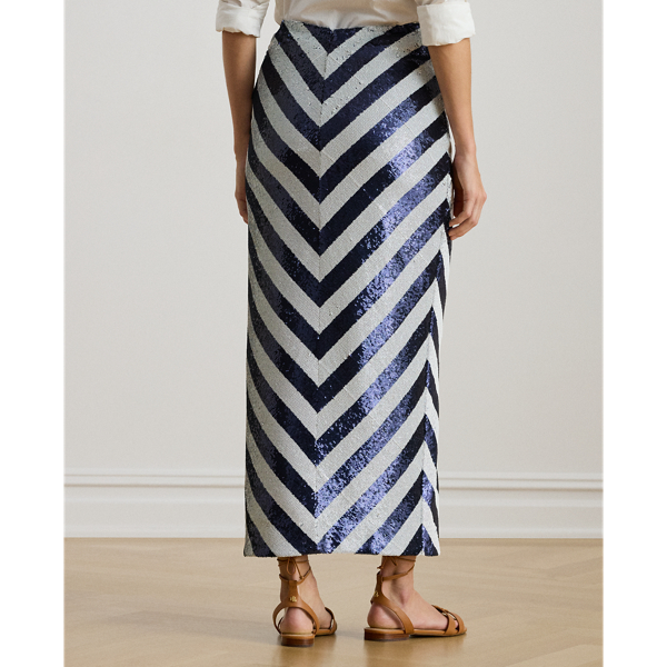 Striped Sequined Pencil Midi Skirt