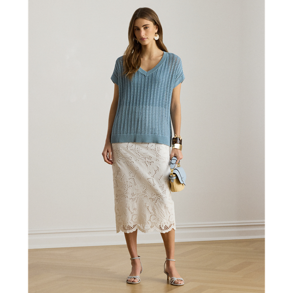 Blue Note Cotton-Blend Mesh Short-Sleeve Sweater Lauren Petite 4