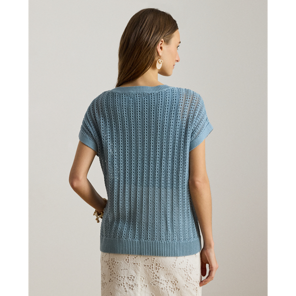 Blue Note Cotton-Blend Mesh Short-Sleeve Sweater Lauren Petite 5