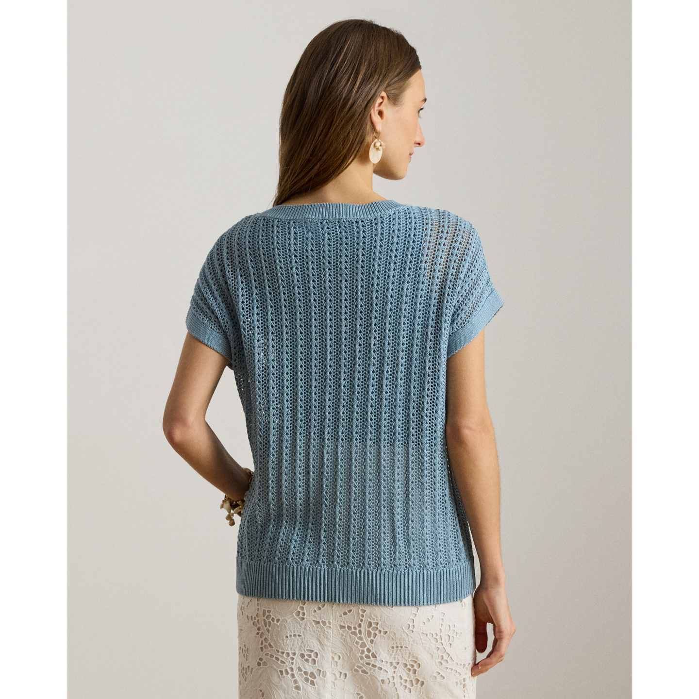 Женский свитер Ralph Lauren Cotton-Blend Mesh Short-Sleeve, цвет: Синий — фото 2