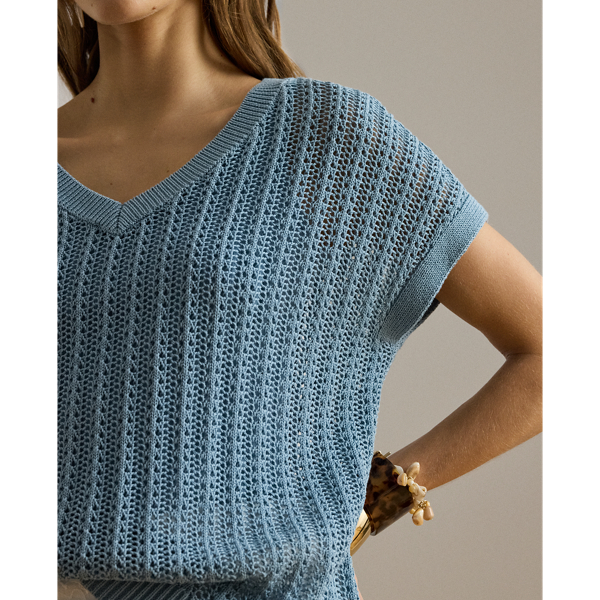 Blue Note Cotton-Blend Mesh Short-Sleeve Sweater Lauren Petite 6