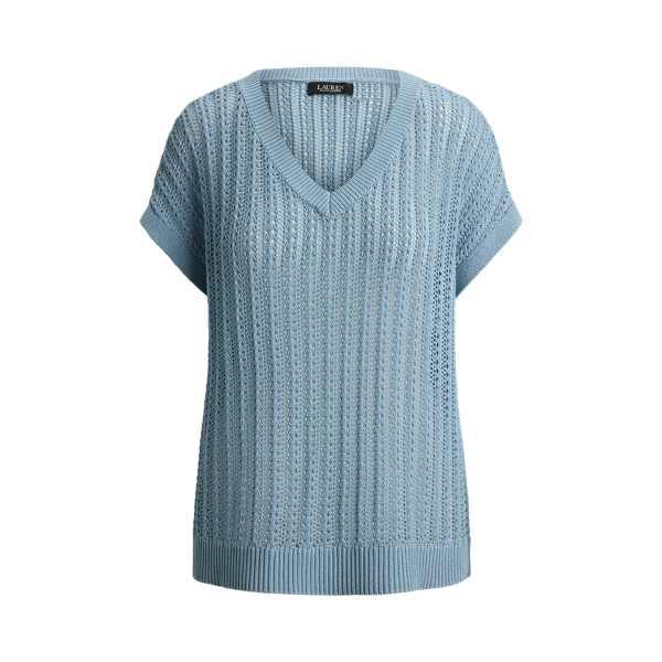 Blue Note Cotton-Blend Mesh Short-Sleeve Sweater Lauren Petite 2