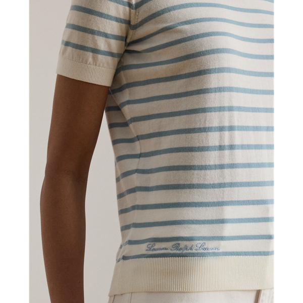 Gestreifter Baumwoll-Kurzarmpullover Lauren Petite in Wei&szlig;/Blaue Note 6