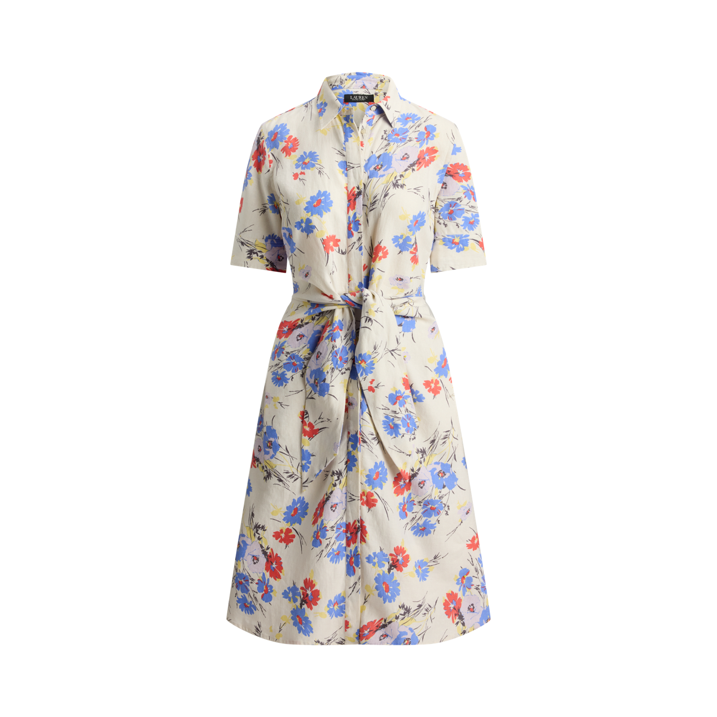 Женское платье Ralph Lauren Floral Tie-Front Linen Shirtdress, цвет: Кремовый разноцветный — фото 5
