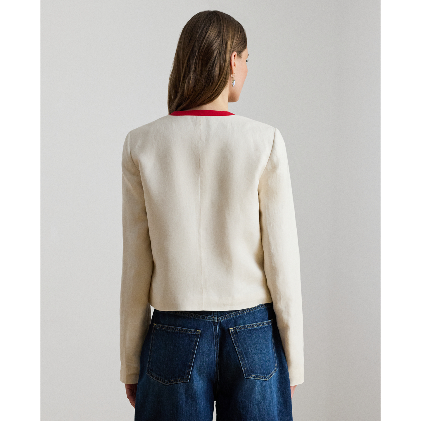 Женский пиджак Ralph Lauren Two-Tone Linen-Blend Twill, цвет: Кремовый / Красный — фото 2