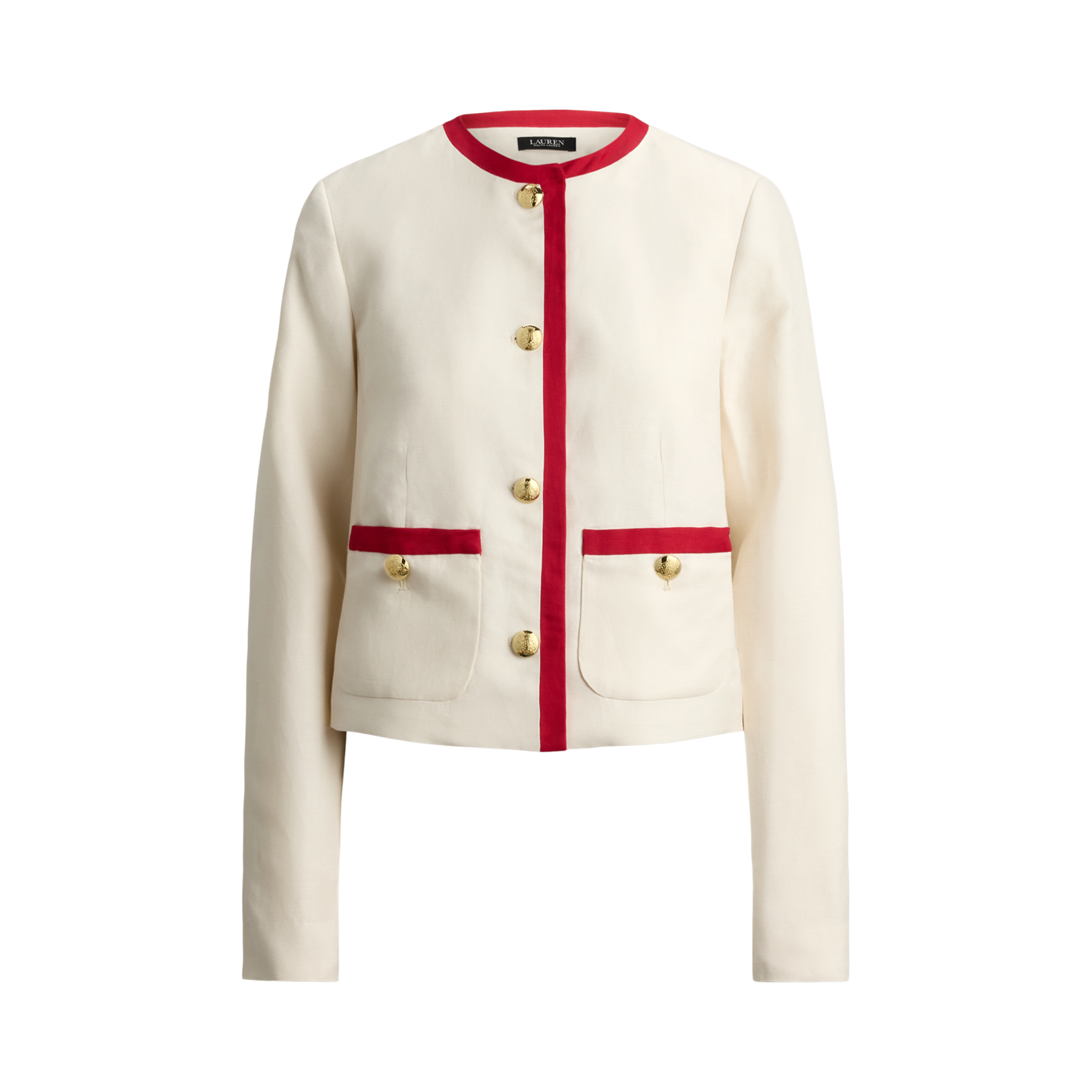 Женский пиджак Ralph Lauren Two-Tone Linen-Blend Twill, цвет: Кремовый / Красный — фото 5