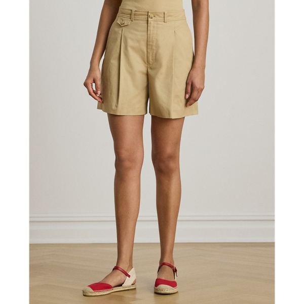 Birch Tan Pleated Cotton Twill Wide-Leg Short Lauren Petite 4