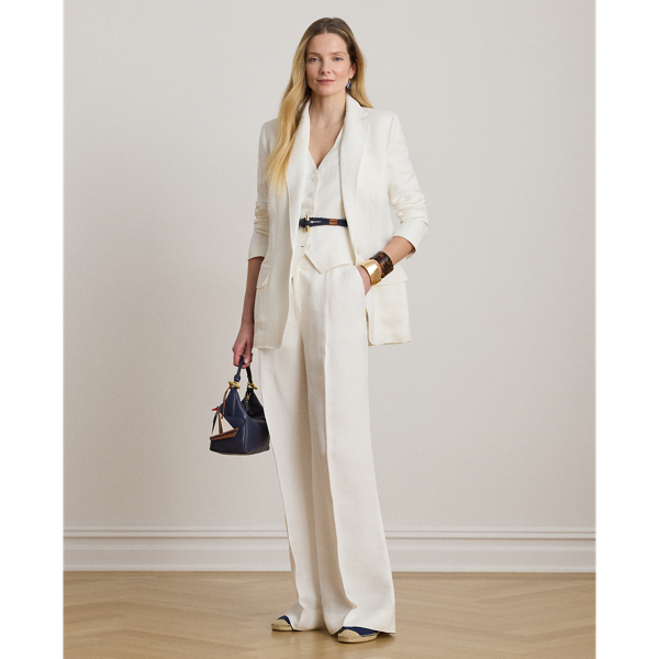 White Linen-Blend Twill Vest Lauren Petite 4