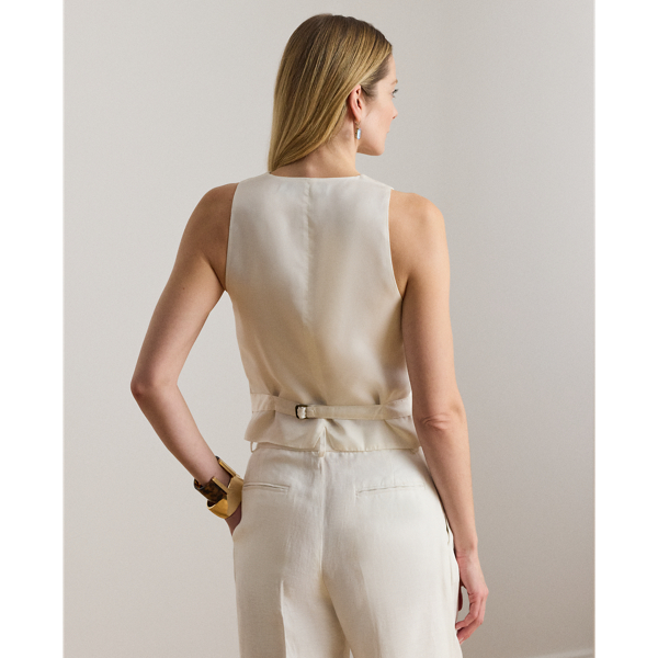 White Linen-Blend Twill Vest Lauren Petite 5