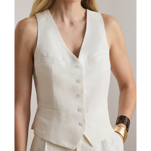White Linen-Blend Twill Vest Lauren Petite 6