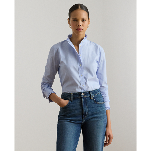 Ruffle-Trim End-on-End Cotton Shirt