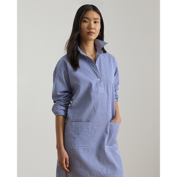 Blue/White Striped Cotton Broadcloth Shirtdress Lauren Petite 4