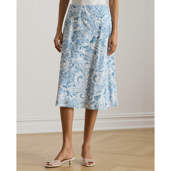 White/Blue Paisley Crepe Midi Skirt Lauren Petite 4